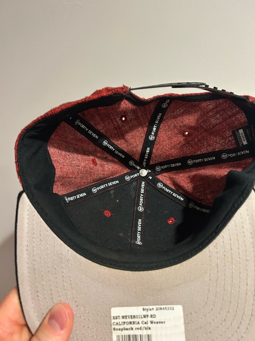 47 Brand California Republic Snapback Hat Cal Weaver‎ Captain Bear Cap Red Black - Picture 5 of 7